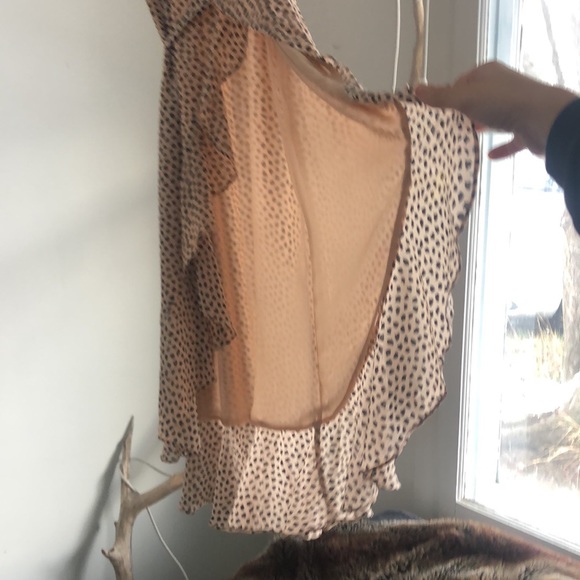 Tan/black pattern sheer, lined wrap dress, sexy! - Picture 6 of 6